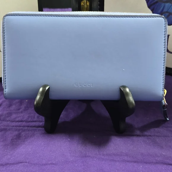 Gucci Japan Exclusive GG Marmont Blue Bow Leather Zip Wallet - Picture 2 of 15